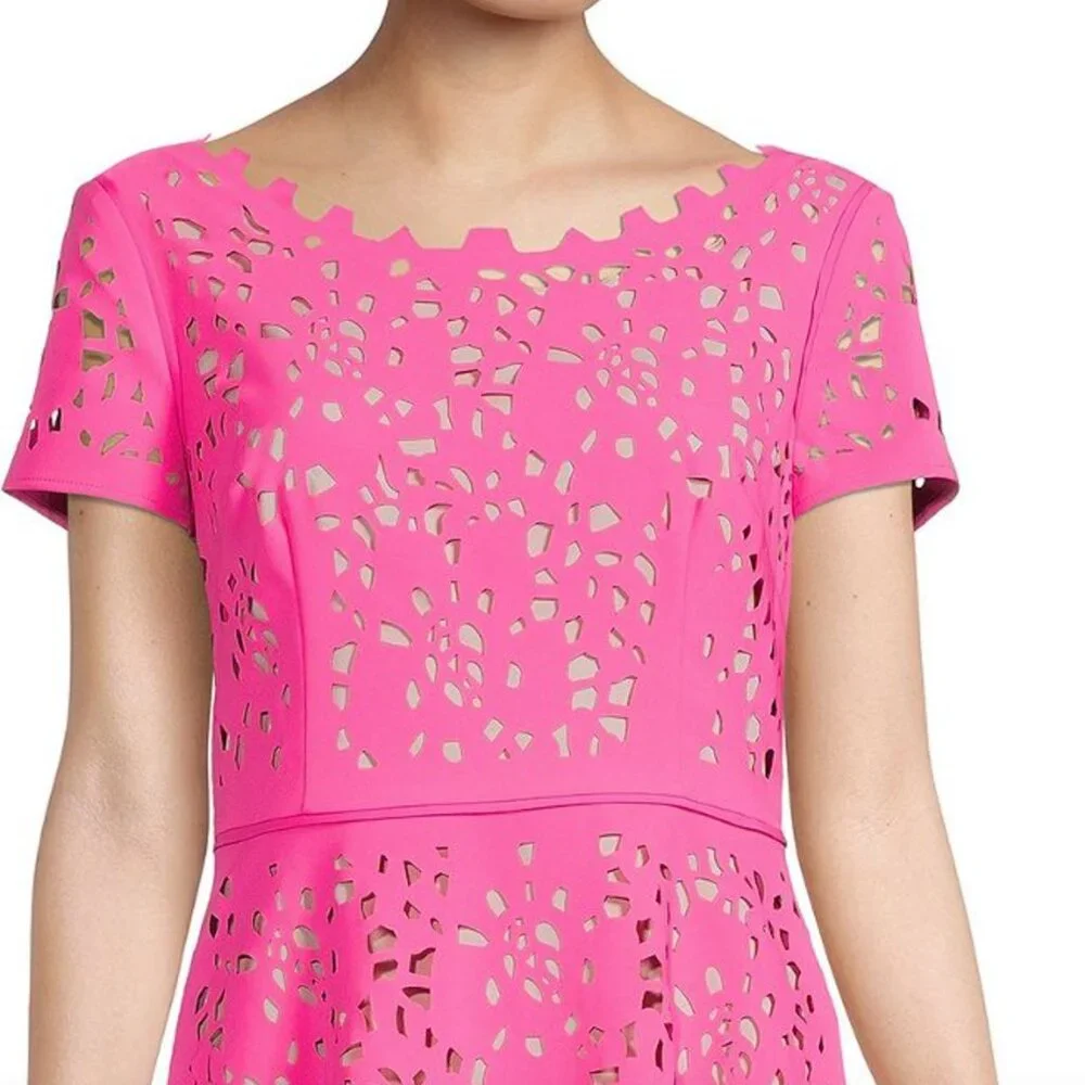 Focus By Shani Women's Pink/Beige Laser Cutout A-line Dress Size: 6 - Picture 4 of 7